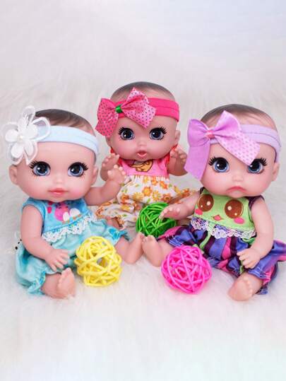 DOLL MEET One Piece 3+ Children Crying Reborn Baby Doll Smile Pink Hearts Eyes Cute 6 Inches Polly Pocket Swivel Mini Vinyl Doll 15.5Cm Gift Toys For Child