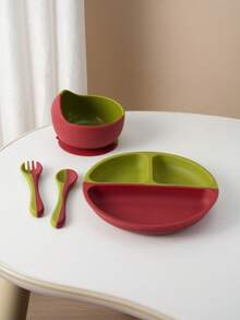 4件套个性化定制姓名硅胶婴儿餐具套装，吸盘碗、训练勺、叉子，彩色餐盘，定制撞色婴儿餐具，返校季冬季礼物创意，男女宝宝情人节礼物，多功能，装饰性，字母，时尚，现代，色彩缤纷，可爱，休闲，定制，个性化，独特，个性化定制，送给他的理想礼物，送给她的理想礼物，圣诞节礼物用品，旅行收纳包 - 彩色 - 查看 15