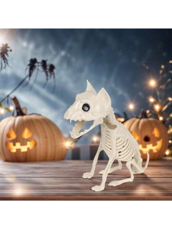 Décorations d'Halloween Chat Squelette, Décoration de Cour Animaux Squelettes et Faucheur d'Os Animaux, Décoration Extérieure Thème Animal Montée au Sol, Sans Électricité Ni Batterie Requise