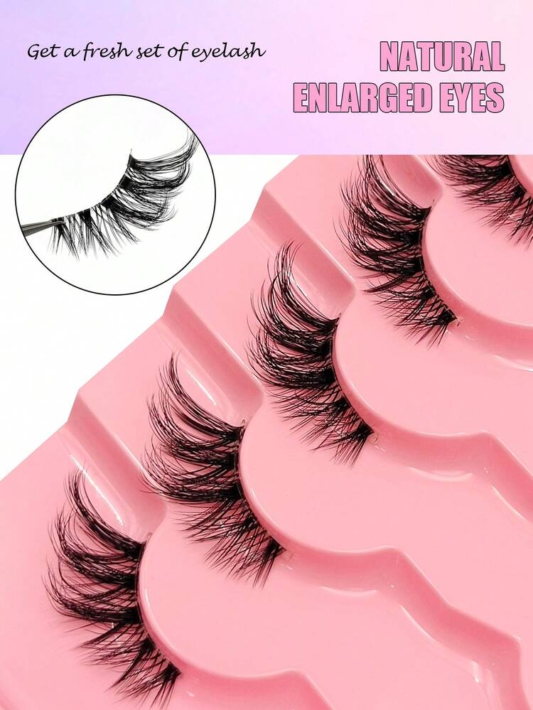 Asiteo 7 أزواج من رموش عين القطة الطبيعية الكرتونية الشفافة ذات الحزام القصير الناعم المصنوعة من الفرو الصناعي، مناسبة للاستخدام اليومي - رموش عيون القطة - مشاهدة 4