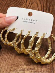 Set Of 3 Pairs Of Fashionable Large Hoop Earrings; Personalized Earrings; Women's Accessories; High-Sense Retro Earrings, Super Light Bamboo Earrings, 6 Pieces/, Party And Daily Wear.