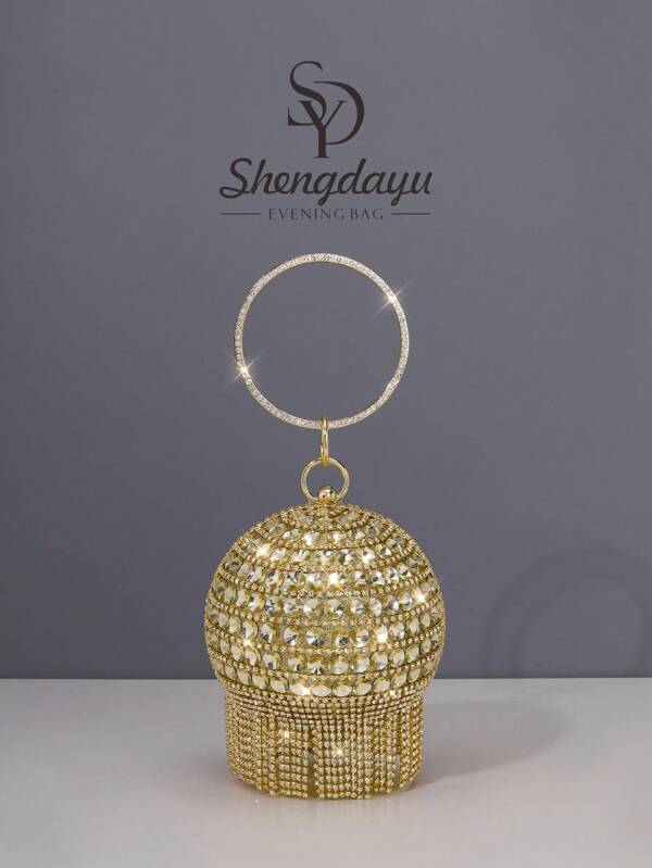 1pc Shengdayu Mini Diamond Embellished Tassel Hand-Held Dinner Bag, New Years Outfit Evening Bag