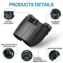 Binoculares - 10x25 - Multicapa (FMC) - Compactos - Impermeables - Con correa para el cuello y estuche - Para observación de aves, caza y teatro - Negros