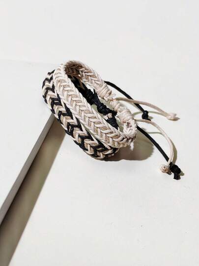 2pcs Men's Fashionable Retro Simple Versatile Braided Bracelet
