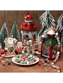 100 pezzi di perline di legno natalizie casuali, perline di legno natalizie da 16 mm per artigianato, decorazioni natalizie in legno, forniture per feste natalizie fai-da-te, perline di caramelle bianche per la realizzazione di braccialetti natalizi, ghirlande natalizie fai-da-te, decorazioni per feste a casa per le vacanze, set di perline natalizie adatto per gioielli fai-da-te, collane, bracciali, orecchini, kit di decorazione per feste di vacanza