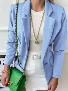 Women's Tailored Blazer With Embroidery - 薄荷藍 - 查看 1