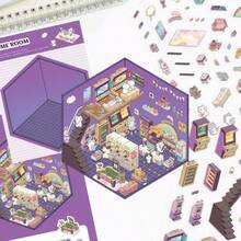 SCXXBSW 10 Styles Of Cartoon Scenery-Creating Stickers - 3D Cabins In A Miniature World, Stress-Relieving DIY Scenes, Parent-Child Interactive Handcraft Stickers, Children's Educational Stickers - Tweezers Included - Multicolor - View 4