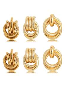 3 对时尚夸张几何扭曲耳环，多层复古耳环 6 件套，适合所有场合，馈赠佳品