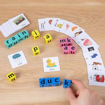 (1 Set) Wooden Funy Spelling Word Puzzle English Letter With 40 Cards