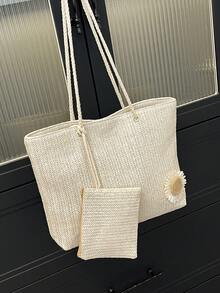 New Large Capacity Straw Tote Bag With Small Wallet