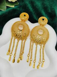 1 Pair Women's Leaf & Corn Hollow Out Dangle Earrings, Gold-Plated, Fashion Jewelry Gift For Wedding, Party, Date Outfit, Europe, Middle East, Dubai, Africa