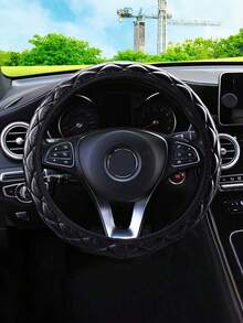 Nytt rattöverdrag i PU-läder med 3D-broderi för kvinnor, 14,5-15 tum, mjukt och bekvämt, utan innerring, passar alla fordon - En-Storlek - Visa 5