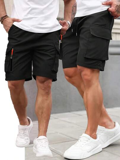新款男士宽松中长款卡其色休闲短裤，运动风，适合夏季日常穿着