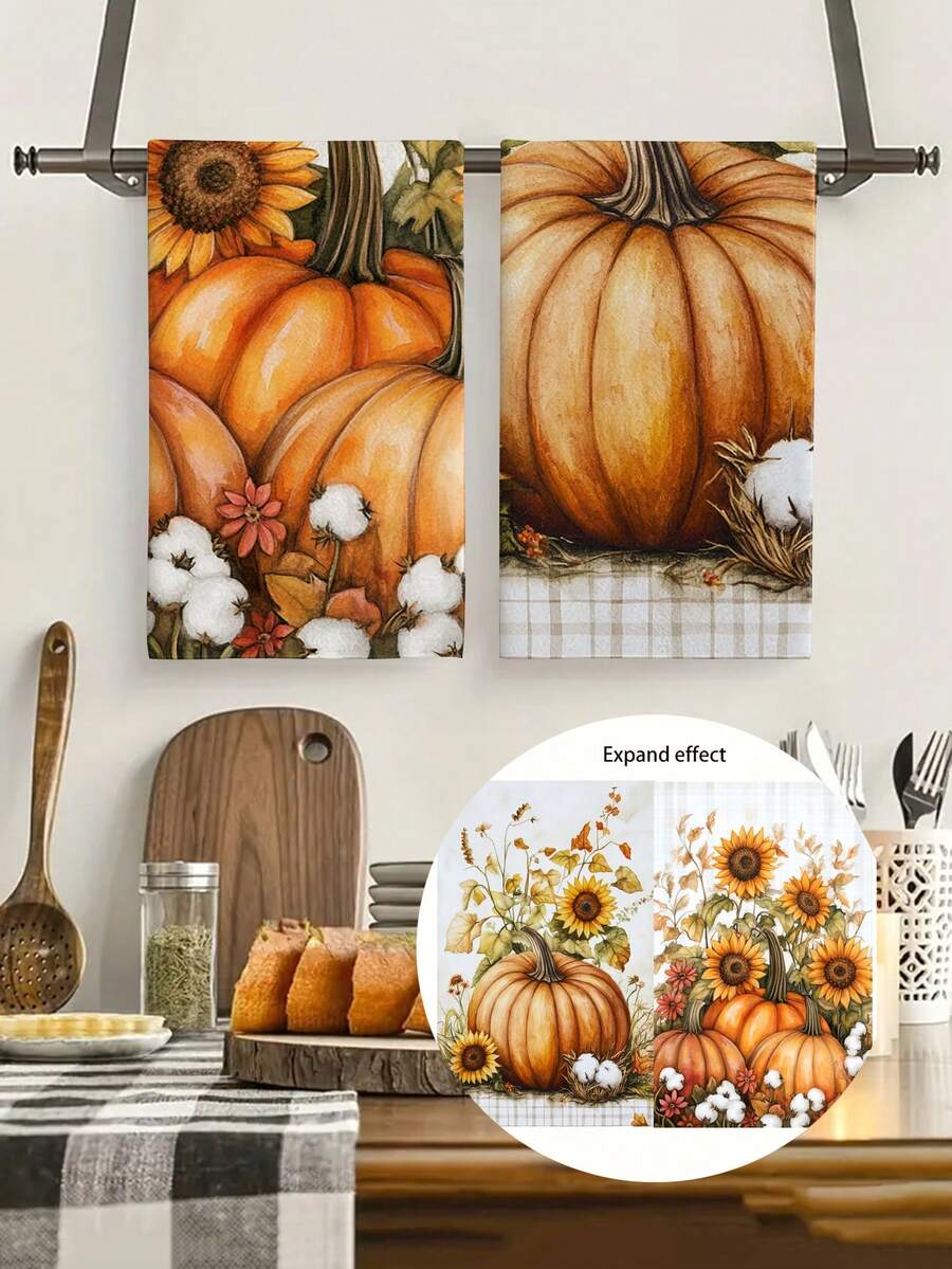 2 piezas/4 piezas/12 piezas Toallas de cocina con diseño de calabaza, paños de cocina de Acción de Gracias, decoración del hogar de Acción de Gracias, decoración de cocina de Acción de Gracias, estilo moderno, absorbente y de secado rápido, material de microfibra, patrón de impresión digital rectangular de 40*60CM, adecuado para decoración de cocina de otoño, decoración de fiestas al aire libre, regalos de Acción de Gracias, regalos de cumpleaños