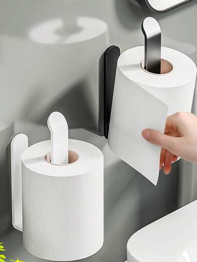 1pc No-Drill U-Shaped Toilet Paper Holder - Minimalist Bathroom Storage Rack, Self-Adhesive Toilet Paper Dispenser, Simple Design, Plastic Material, Easy To Stick
