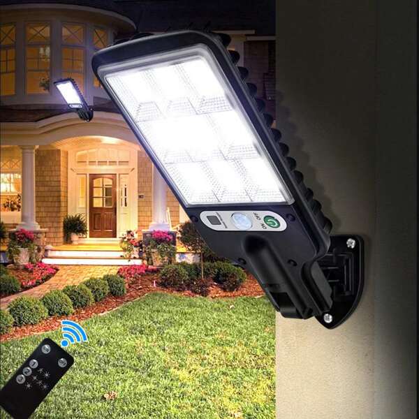 Mała lampa uliczna LDE zasilana energią słoneczną, zewnętrzna, z czujnikiem ruchu, z pilotem, wodoodpornością IP65, trzema trybami oświetlenia bezpieczeństwa, długą żywotnością baterii od dnia do nocy, odpowiednia do oświetlenia korytarzy/ścieżek