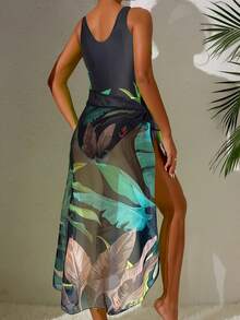 HKGFF-European And American One-Piece Swimsuit Bikini Set Conservative Belly Covering Beach Skirt Chiffon Wrapped Skirt Hot Spring Sexy Swimsuit Women