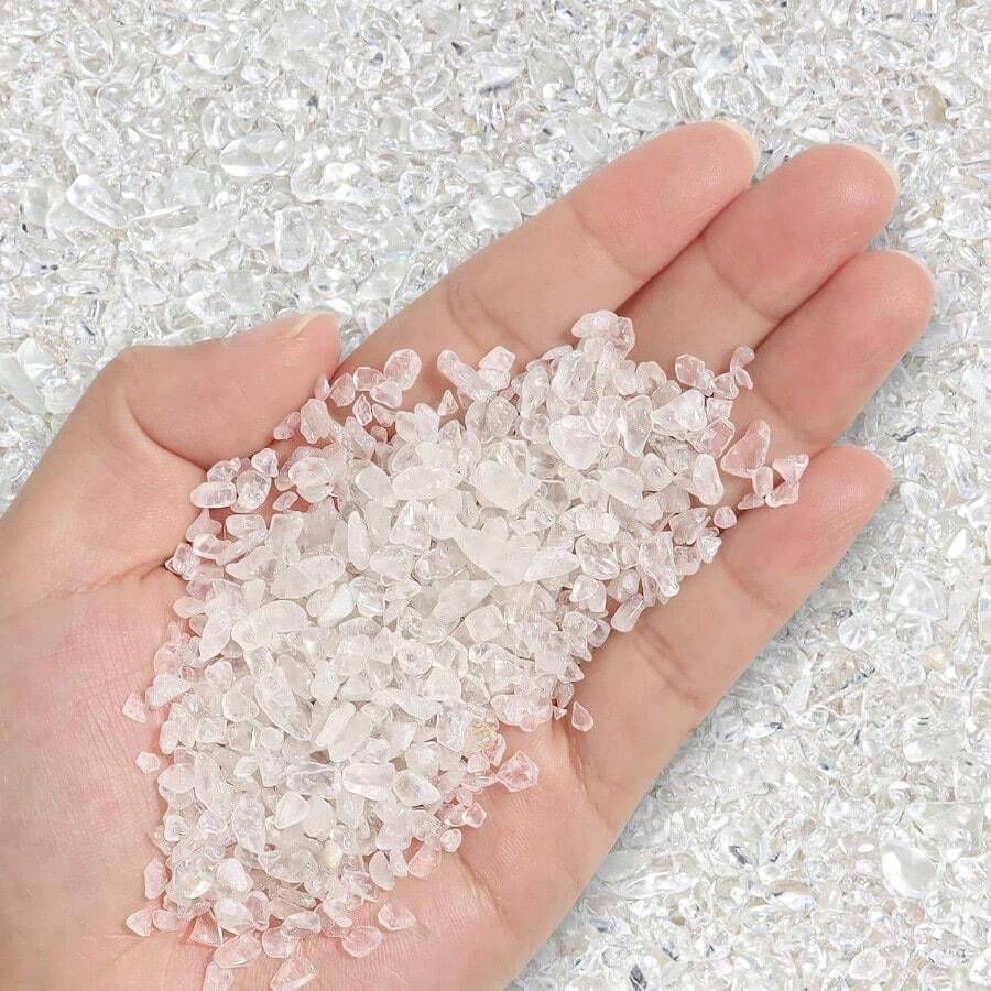 Crystal Chips Stone Crushed Quartz Glass 0.5LB Fluorite Tumbled Gravel Small Decorative Pebbles Bulk Mini Polished Rocks Pieces For Crafts Vases Filler Succulent Plants Aquarium Gravel Rocks - 0.5 磅+#3 - 透明 - 查看 1