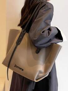 1pc Customized Tote Bag, Customizable Printed Name/Text, Multiple Colors Available (Black/Khaki/Pink), Minimalist/Fashionable/Elegant Style, Suitable For Travel/Vacation, Birthday, Anniversary, Valentine's Day, Wedding, Unique Gift For Boyfriend/Girlfriend/Family/Spouse, Christmas Gift - Multicolor - View 5