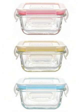 3pcs 150mL Cylindrical & Square Glass Food & Sauce Storage Containers, 8.9in Airtight Leak-Proof Stackable Jars