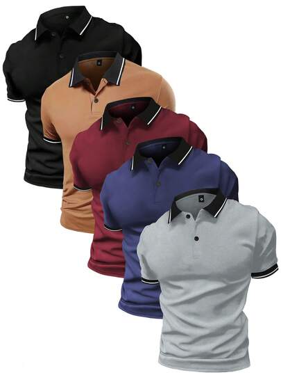 5 piezas de ropa de golf para hombre, que incluyen camiseta tipo polo de manga corta, camisa polo, ropa deportiva y de ocio para exteriores, camisa tipo polo, camiseta para hombre, camiseta de hombre de color liso que combina con todo, ropa de entrenamiento de fitness, baloncesto, fútbol, rugby y golf