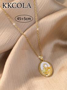 KKCOLA 1pc Fashionable Floral Pendant Necklace, Jewelry Accessory For Daily Wear