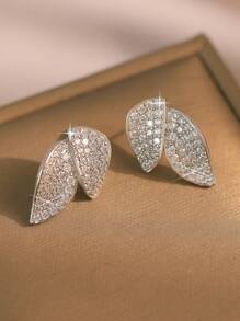 1 Paar elegante, atmosphärische Blatt-förmige Ohrringe für Frauen, geeignet für Alltag, Feste, Hochzeiten, Kupfer mit kubischem Zirkonia, Geschenkschmuck