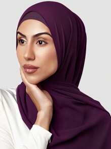 1 件纯色珍珠雪纺围巾，休闲优雅透气头巾，户外防晒头巾，适合日常、海滩和度假