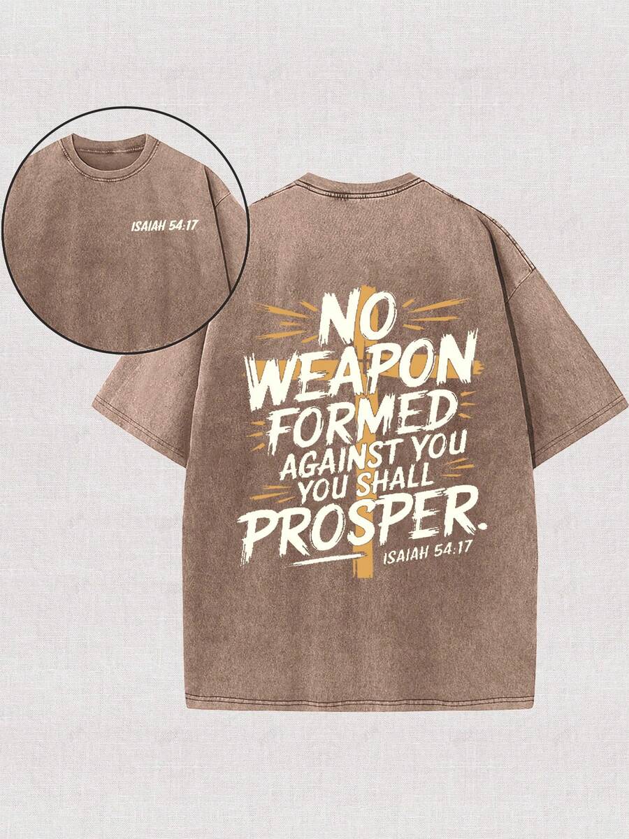 230g Double-Sided Washed, Faith Cross Printed T-Shirt, High-Quality Wax Printed Cotton Retro Fashion Brand T-Shirt, Men's T-Shirt, Beach Essential, Summer T-Shirt, Holiday Gift, Perfect Gift - Màu nâu - Xem 1