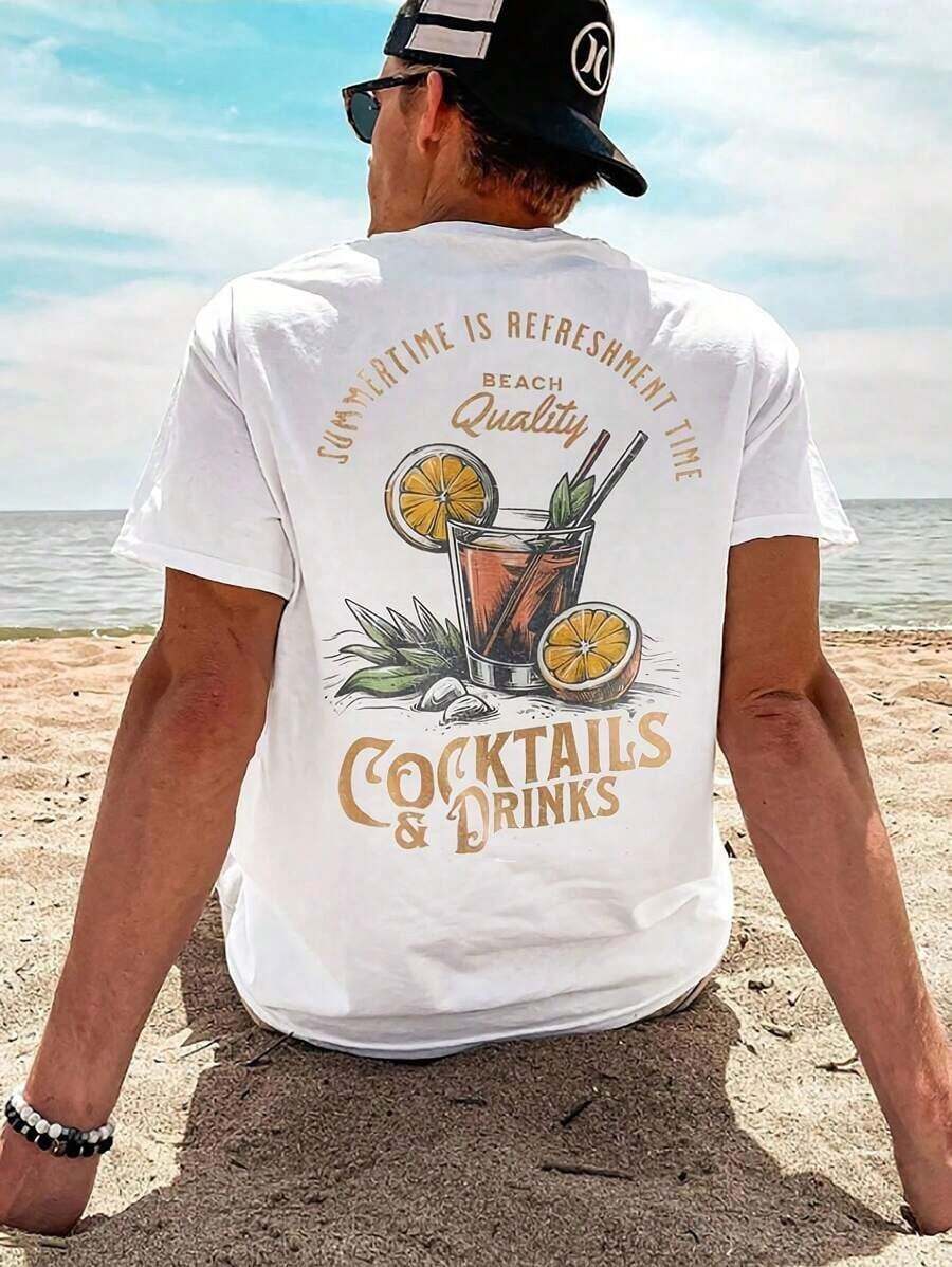 Mens Clothes;Summer TopsSU ER Men's Fashionable Printed Short Sleeve T-Shirt| Exquisite Design| Essential For Summer| Easy To Match, Showcasing Your Stylesummer Outfits GPFG - 白色 - 查看 1