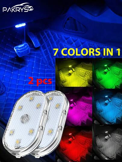 PAKRYS 2 Pcs LED Car Interior Light With Touch Sensor – Super Glue/Magnetic Installation, Multi-Color Options (White, Blue, Green, Purple), Portable Reading & Decorative Ceiling Lamp For Cars