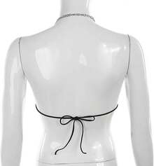 Women's Metic Bralette Bra Strappy Wrap Around Crop Top Rave Dance Tops Back To School Halloween Clothes Women - 黑焰 - 查看 6