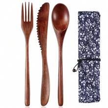 3pcs Wooden Spoon Wooden Dinner Utensil Set Kitchen Wooden Flatware Tableware Cutlery Set Includes Wooden Spoon, Fork, Knife - Brown - View 11