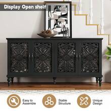 63'' Mid Century Vintage Sideboards Buffets Cabinet With 4 Doors Storage For Kitchen Dining Room,Black - 黑色 - 查看 6