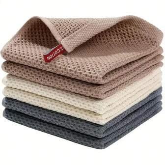 6pcs/Set Pure Cotton Waffle Weave Kitchen Dish Cloths, Minimalist Style Dishcloths, Sink Or Stove Cleaning Towels, Absorbent Washable Cleaning Pads, Cleaning Supplies, Kitchen Essentials