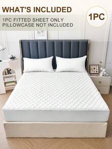 South Life 1pc Waterproof Fitted Sheet, Mothers Day Decor, Bedding, Noiseless Full Size Mattress Pad With Deep Pocket Fitted Up To 11", Skin-Friendly Bed Cover Set, Room Decor, Mothers Day Gift, Breathable Fitted Sheet Quilted Mattress Pad Cover, Machine Washable - White - View 3