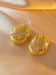 2 pezzi Orecchini a bottone rotondi in rame e zirconia alla moda per donne, gioielli personalizzati con lettera per uso quotidiano