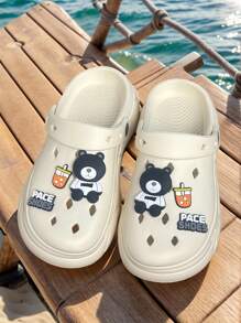 4厘米增高男士透气防水套脚凉鞋，轻便舒适，适合室内/沙滩/户外穿着，男女通用卡通DIY装饰镂空拖鞋 - 米色 - 查看 3