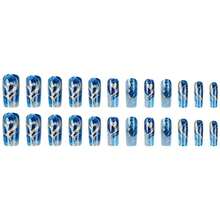 Medium Coffin Shaped Press On Nails Golden Glitter Stripe Acrylic Nails With Heart Love Designs Full Cover Gradient False Nails Stick On Nail For Women DIY Manicure Decoration 24 Pcs - 樣式 16 - 查看 11