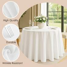 10 Pack Round Premium Tablecloth, Wrinkle Round Table Clothes, Washable Polyester Table Clothes Cover For Kitchen Dining, Wedding Birthday Party, Buffet Restaurant, Banquet - White - View 4