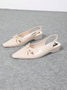 1 Par de Sandálias de Salto Alto com Bico Fino e Decoração de Laço para Meninas Adolescentes, Sapatilhas Estilo Francês Mary Jane, Versátil Novidade de Primavera/Verão