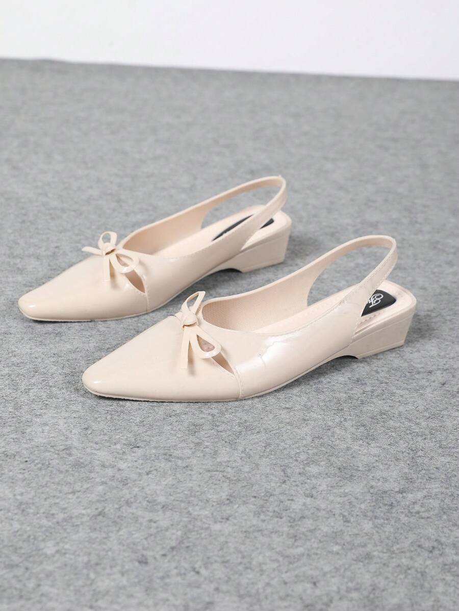 1 Par de Sandálias de Salto Alto com Bico Fino e Decoração de Laço para Meninas Adolescentes, Sapatilhas Estilo Francês Mary Jane, Versátil Novidade de Primavera/Verão