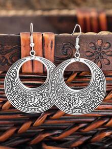 TopHanqi Pendientes largos redondos con textura de metal - Plata antigua - Ver 2