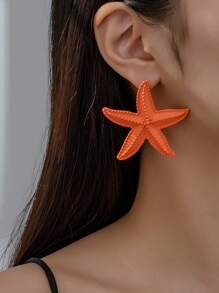1 Pair Fashionable Stainless Steel Gold Starfish Earrings, Elegant & Versatile For Women, Suitable For Summer, Party, Daily Wear