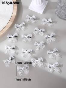 15 piezas Conjunto de pasadores de pelo con lazo de malla para niñas, adecuado para decoración diaria - corbata de moño - Ver 5