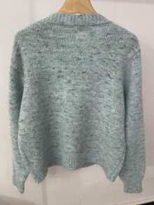 Elegant Cardigan Jacket, Metal Button Knit Vest Top For Women, Long Sleeve, Autumn - Grey - View 6