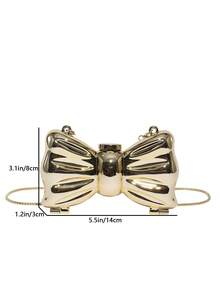 1pc Mini Metal Silver Bow Decor Cute Crossbody Bag, Mini Evening Clutch Bag With Metal Bow Detail, Fashionable Personalized Girl's Chain Bag, Suitable For Party And Date, Shoulder Crossbody Bag For Female, Best Gift For Friends And Family