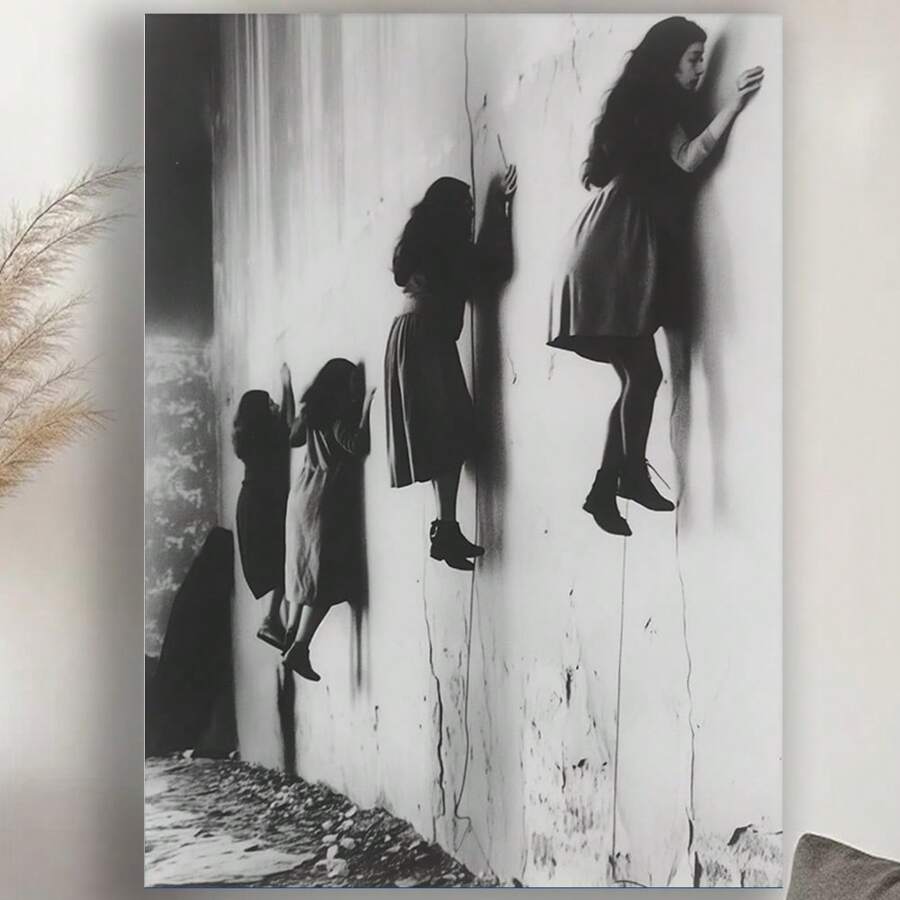 Framed  Witch Sisters In Creepy Dark Academia Gothic Halloween Horror Portrayal Canvas Poster-Occult Scenes & Pagan Black & White Photo-Retro Spooky Vintage Atmosphere-Weird World Of Wiccan Witchcraft