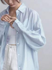 女式夏季长袖透明系带露背衬衫