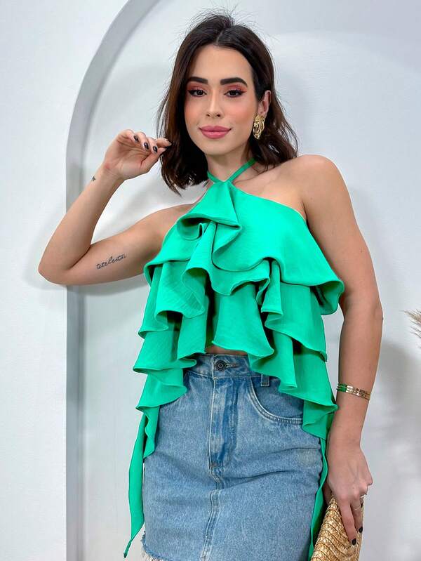 Blusa Blusinha Bata Feminina Duna Frente Unica Soltinha Babado Ponta Moda Boho Chic